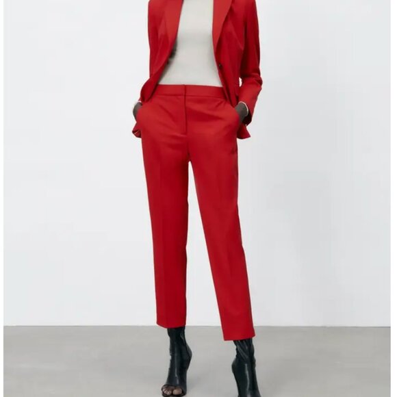 Zara High Waisted Red Trousers Size Small - Picture 1 of 7